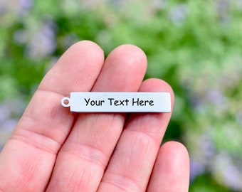 Personalized  Stainless Steel 42mm Rectangle Charm, Laser Engrave, Choose Your Font, Pendant EB172E