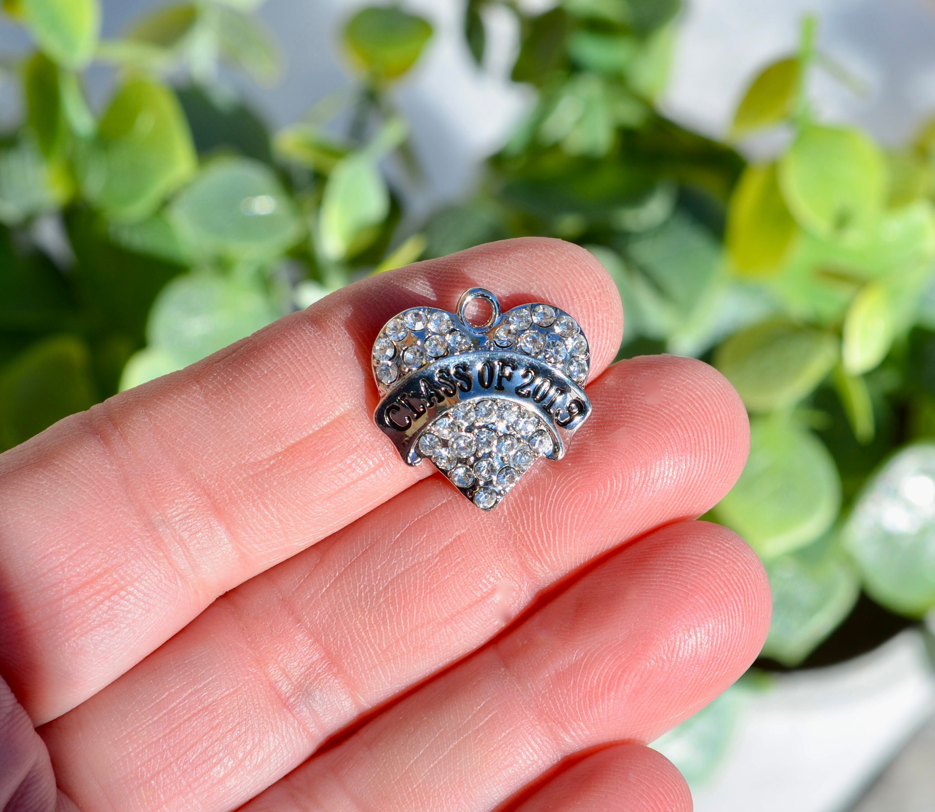 Silver Rhinestone Heart 1 Class of 2019 Rhinestone Heart Silver Tone Charm SC3272 - Etsy