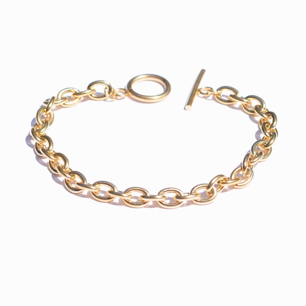 1 Gold Plated Stainless Steel Link Chain 7.5"  Bracelet with a Toggle C934