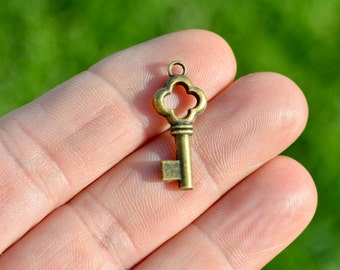 BULK 50 Tiny Skeleton Key Bronze Tone  Charms BC4040