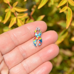 1 Autism Awareness Multi Colored Enamel Ribbon Charm SC2964