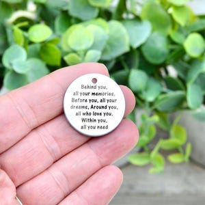 Graduation Gift Quote 30mm Charm Inspiration Pendant Behind You Memories Dreams Jewelry Making Supply CC813