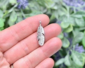 BULK 50  Feather Silver Tone Double Sided Charms SC1870