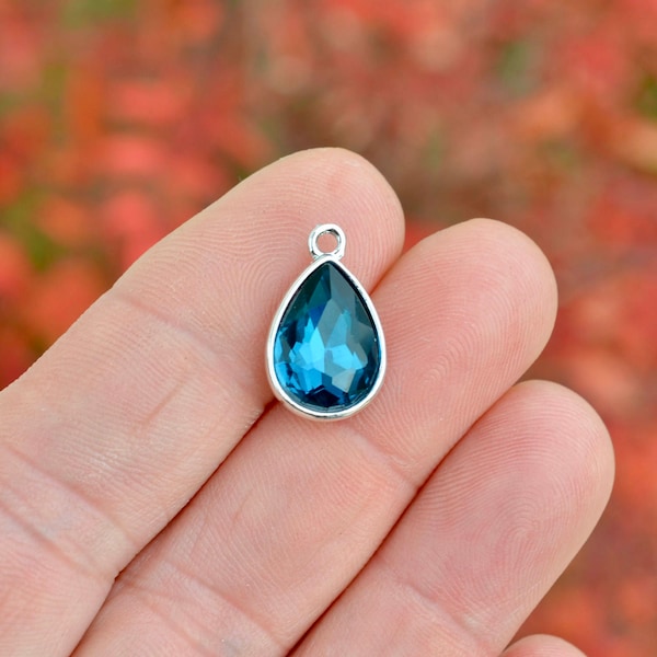 1  Blue Glass Birthstone Teardrop Charm  SC5045