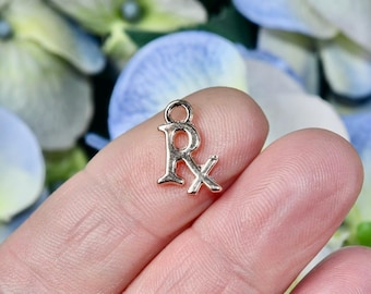 BULK 20 Rx Rose Gold Tone Charm, Pharmacy Medical Jewelry Making Nurse Pendant GC3064