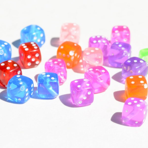 BULK 50  Multi Colored 8mm Square Dice Beads  BD749