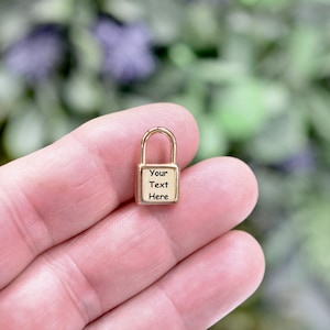Gold Plated Stainless Steel  Padlock Charm, Personalized Free, Choose Your Font, and Quantity EB195