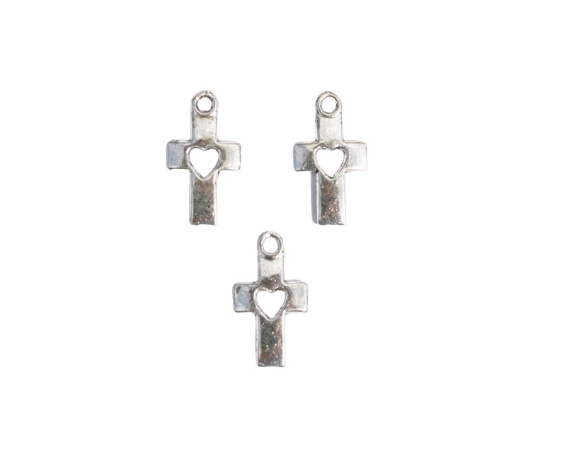 BULK 50 Cross with Heart Silver Tone Charms SC1706 image 5