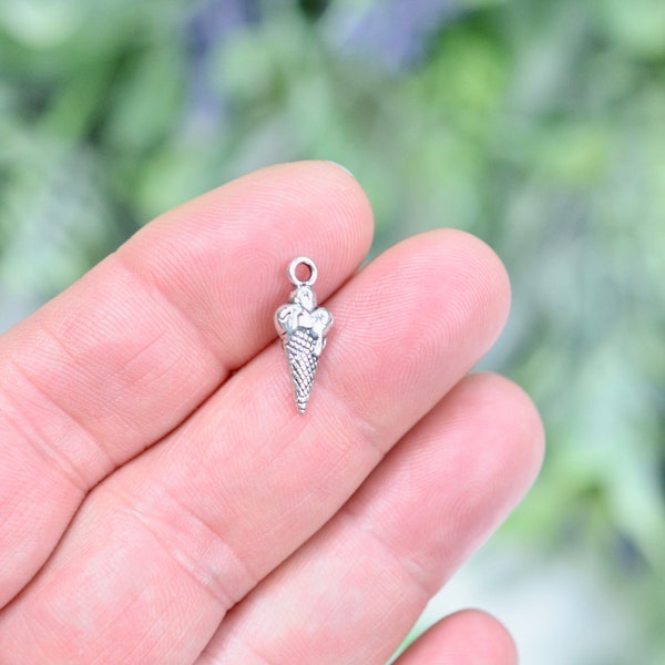1 Ice Cream Cone Double Sided Silver Tone Charm  SC1464