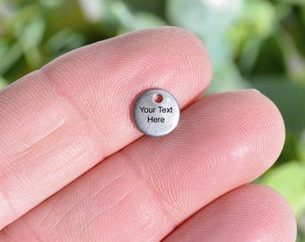 Personalized Stainless Steel 8mm Round Charm, Laser Engraved, Choose Your Font EB62E