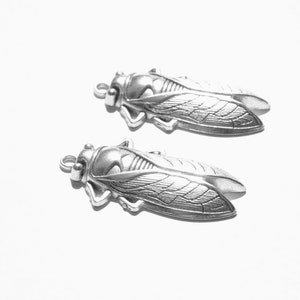 BULK 10 Cicada Sprinkhaan Grote Bug Silver Tone Charms SC6251 afbeelding 4