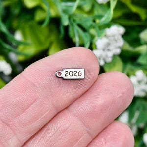 May include: Silver charm with a white tag that says "2026".