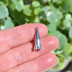 BULK 20  Rocket Ship Silver Tone 3D Charms SC6977