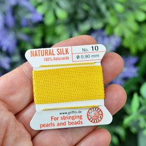 2 Meters, Yellow No. 10 Natural Silk Bead Cord, .9mm with a Needle Attached C1066