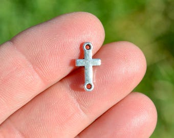 BULK 50  Cross Silver Tone  Connector Charms SC4020