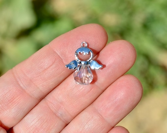 5  Glass Guardian Angel  with Silver Tone Wings Charms SC2857