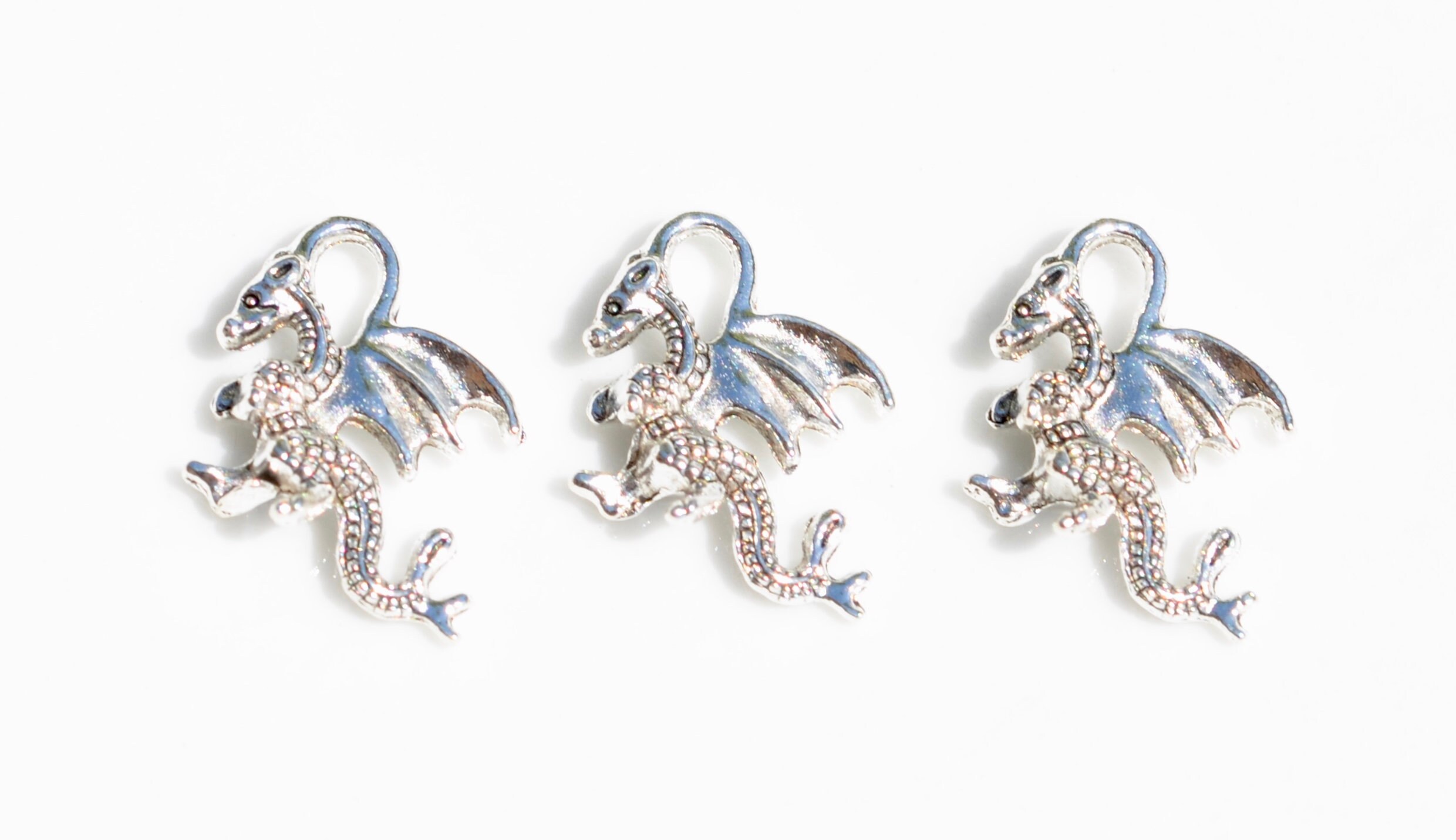 10 Dragon Silver Tone Double Sided Charms SC3945 