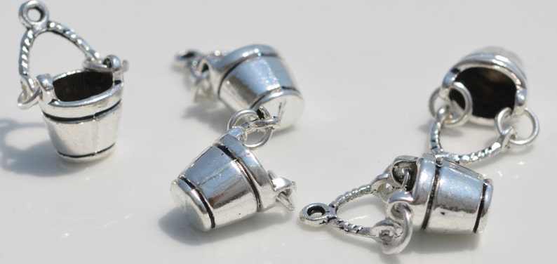 BULK 25 Bucket 3D Silver Tone Charms SC3912