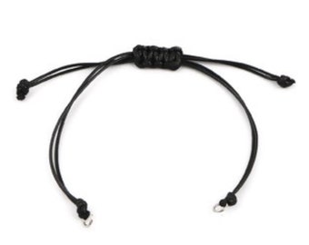 5 Black Polyester Braided Adjustable Bracelet  Slide with Silver Tone Jump Rings C1045