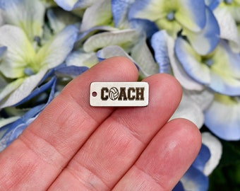 Volleyball COACH Custom Laser Engraved Stainless Steel Rectangle Charm CC1555