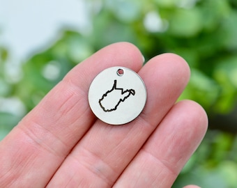 West Virginia State Charm, Engraved  Engraved Stainless Steel Jewelry Travel Home Gift CC127