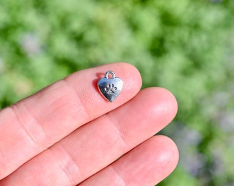 BULK 50  Heart Silver Tone Charms with One Little Paw Print SC2908