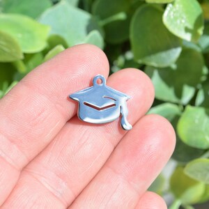 Custom Engraved Graduation Cap Pendant, Stainless Steel Grad Charm EB140E