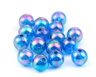 BULK 100  Blue AB Acrylic Round 8mm Beads  BD1004