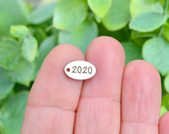 Year 2020, Stainless Steel  Custom Laser Engraved  Oval Charm CC03