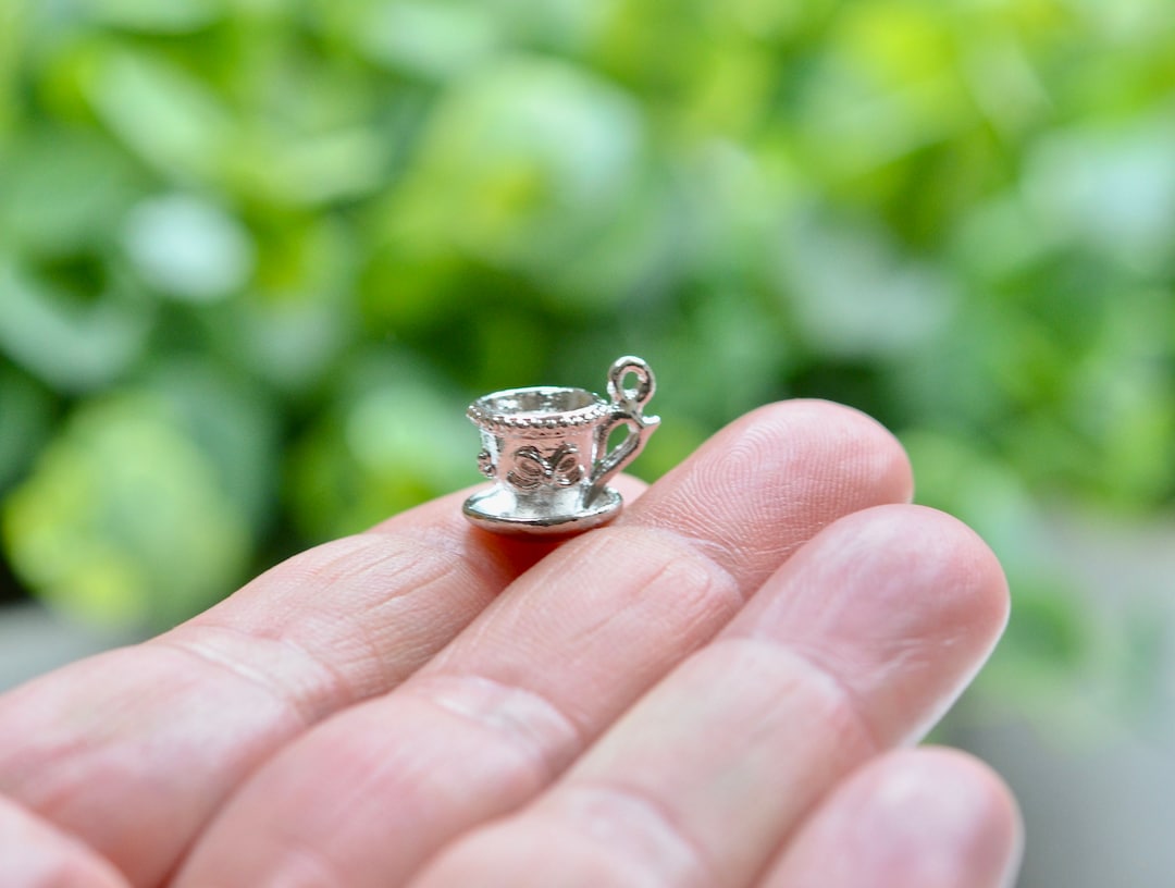 Silver Tone Coffee Cup and Saucer 3D Charm Etsy