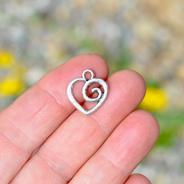 5 Open Heart with a Swirl Silver Tone Charms SC2708