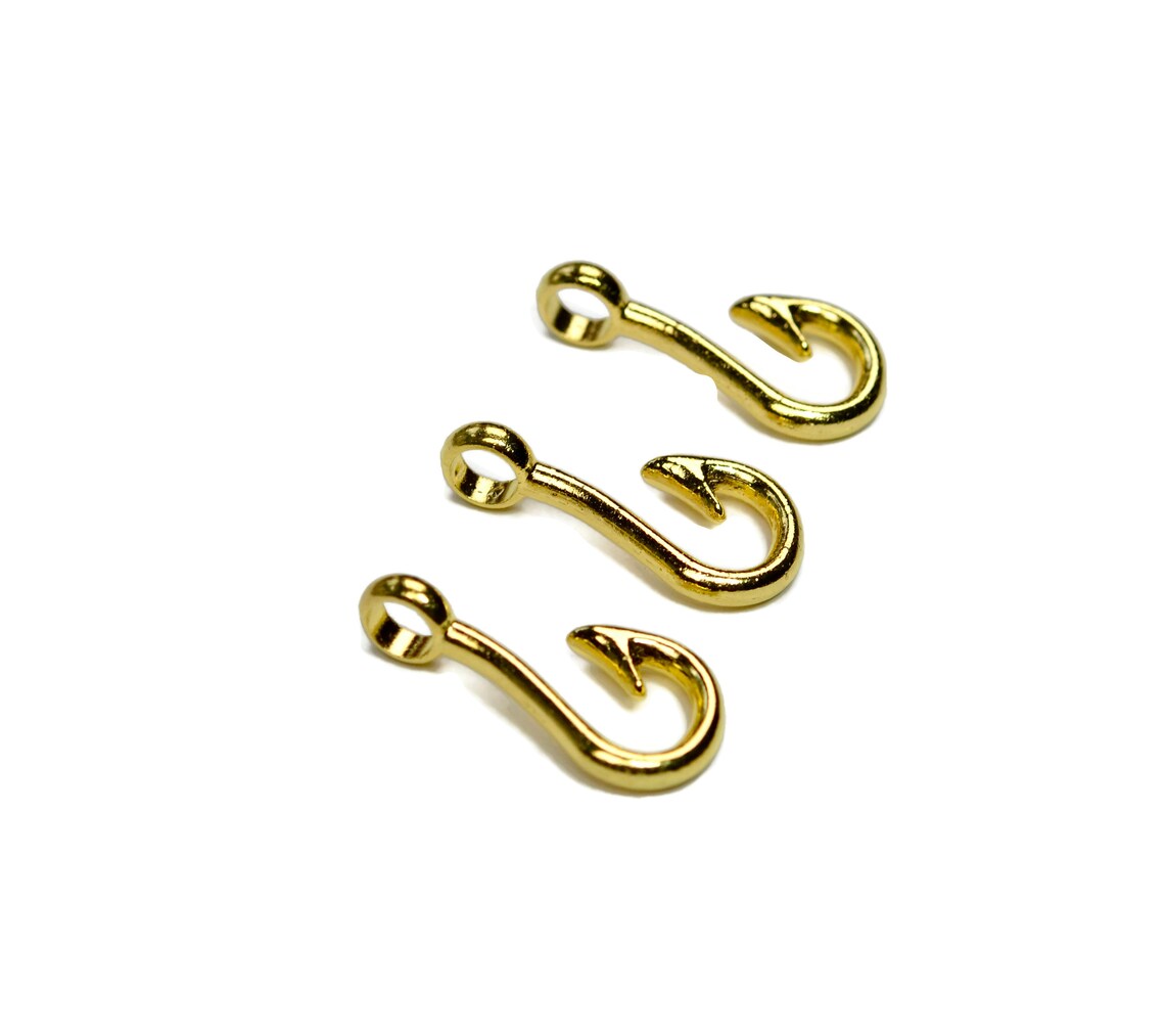 5 Fish Hook Gold Tone 3D Charms GC6019 Etsy