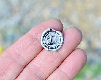 1 Letter D, Wax Stamp Silver Tone Charm SC6229