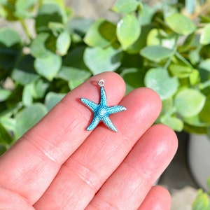 1  Starfish Silver Tone with Blue Enamel Stainless Steel Charm SC3825