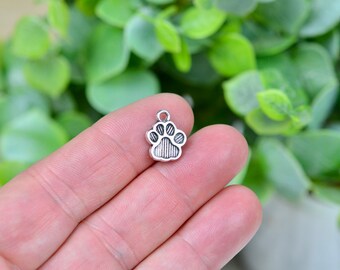 10 Dog Paw Silver Tone Charms SC6550