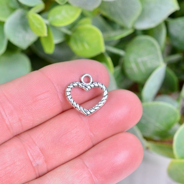 10 Open Heart Silver Tone Charms SC3574