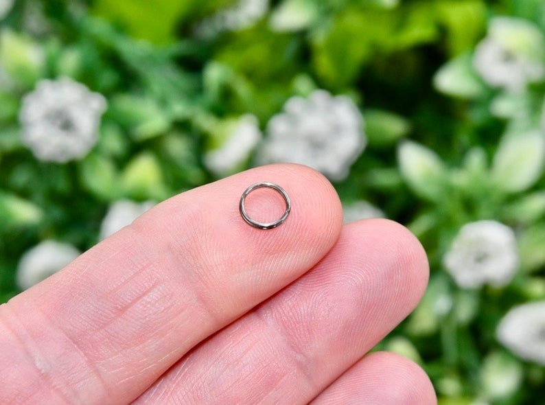 May include: A small, silver-colored hoop earring.