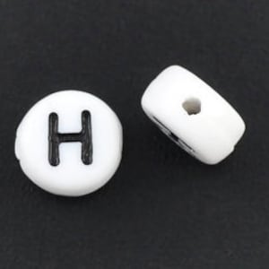 20 White Acrylic Letter H Beads, 7mm Round Alphabet Beads  BD517