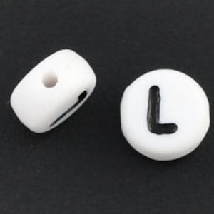 20 White Acrylic Letter L Beads, 7mm Round Alphabet Beads  BD205