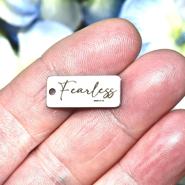 Fearless Charm, Stainless Steel Engraved Faith Scripture Isaiah 41:10 Jewelry, CC2114
