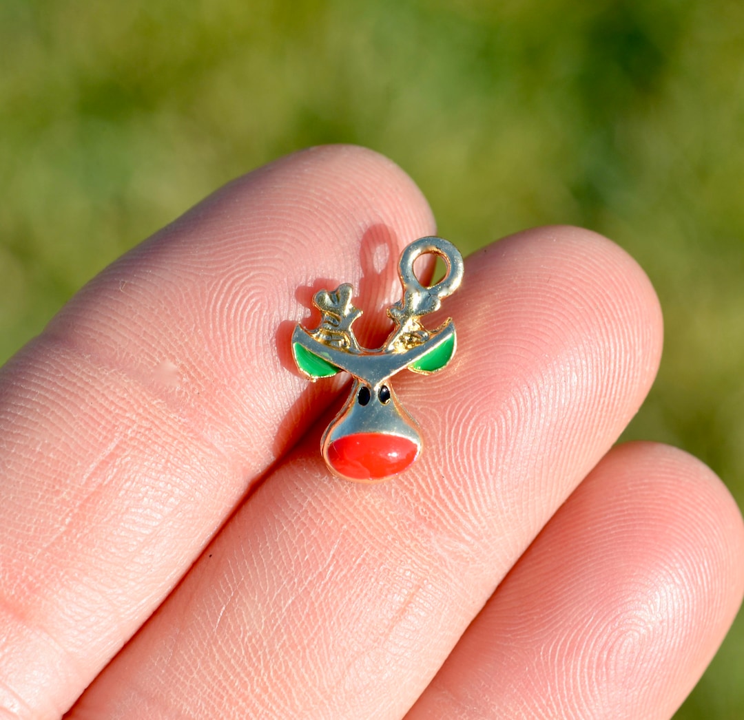 1 Rudolph the Red Nose Reindeer Gold Tone With Red and Green Enamel ...