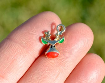 1   Rudolph the Red Nose Reindeer Gold Tone with Red and Green Enamel Charm GC3968