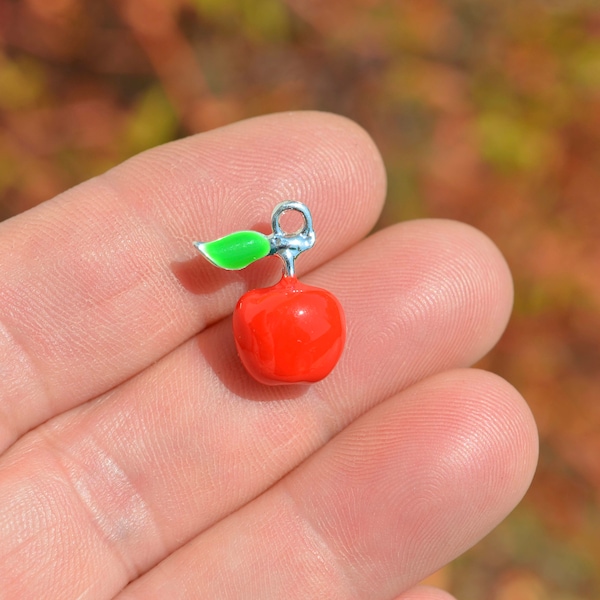 5  Red Enamel 3D Apple Charms SC6042