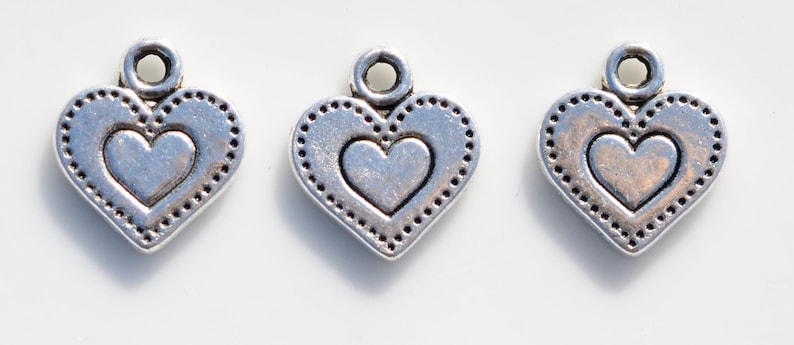 BULK 50 Dotted Heart Antique Silver Tone Charms SC5235