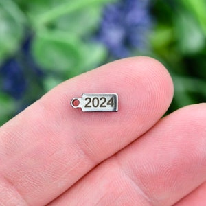 Year 2024 Custom Laser Engraved Stainless Steel Tiny Rectangle Charm CC1484