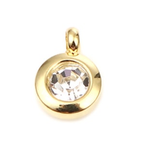 1  Gold Plated Stainless Steel and Clear Glass Birthstone Drop Charms GC4241