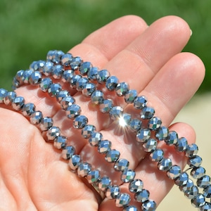 1 Strand Silver  Faceted Crystal 4 x 6mm Rondelle Beads BD525