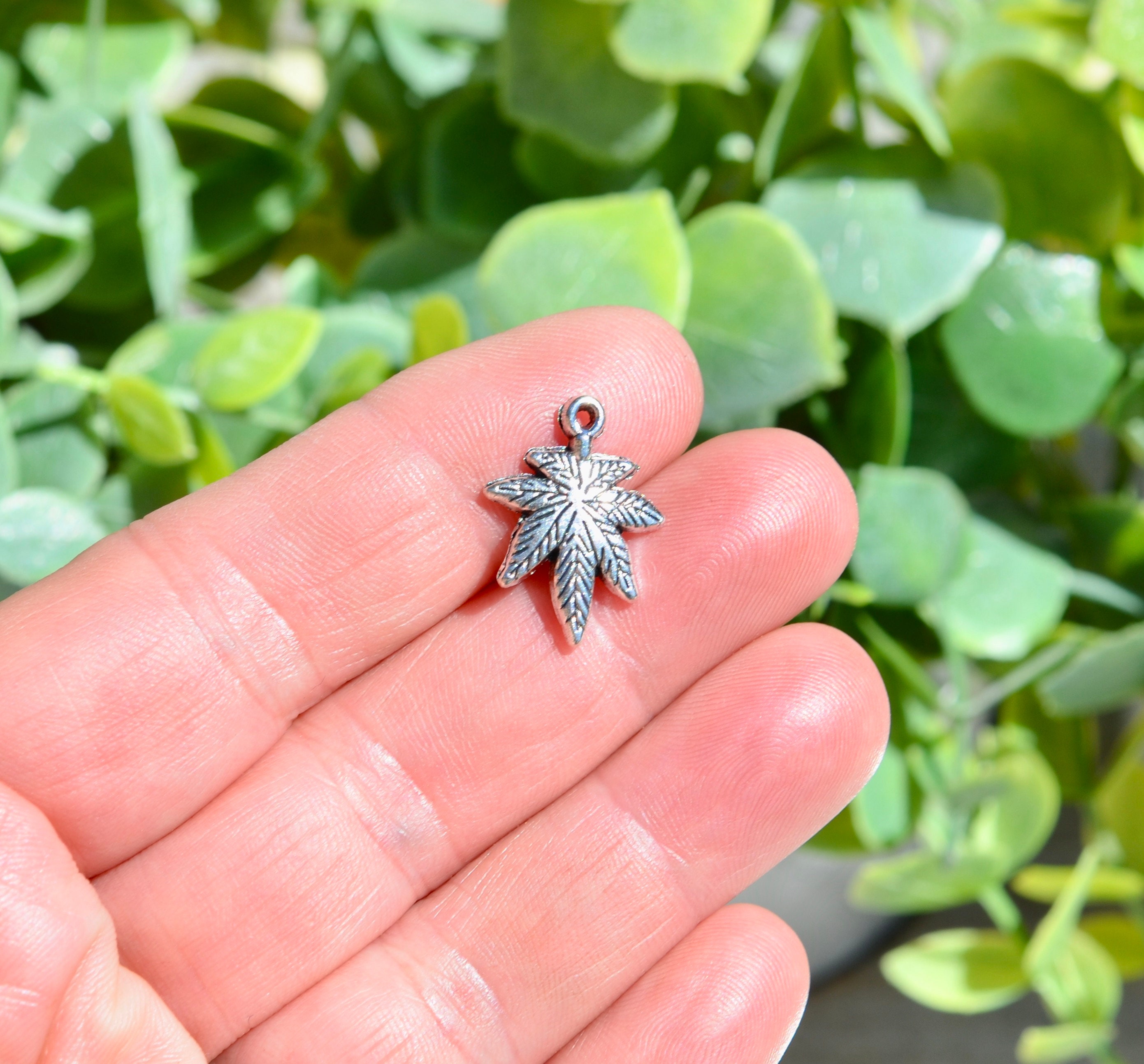 Men's 925 Sterling Silver Cannabis Leaf Pendant - Large Polished Marijuana Charm Necklace