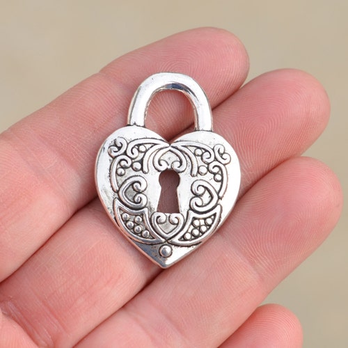 BULK 50 Heart Padlock Silver Tone Charms SC6524 Etsy