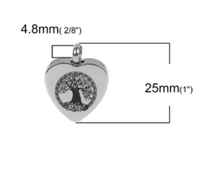 1 Titanium Steel Cremation Heart with Tree Urn Pendant SC4206